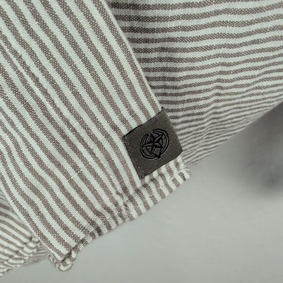 Banana Republic Mens Linen Cotton Shirt Size XL Brown Striped Untucked Slim 163 - Picture 4 of 5